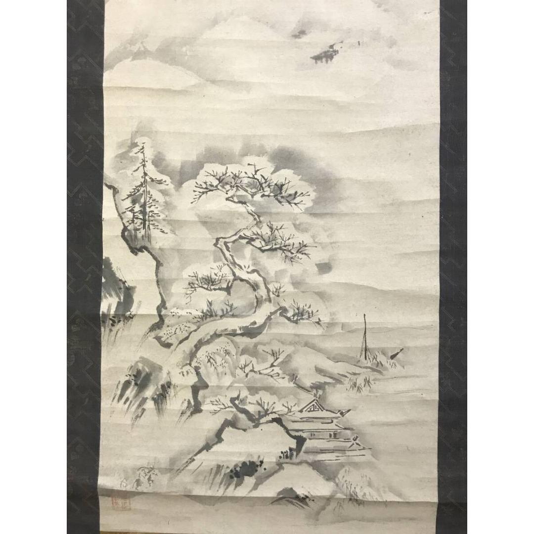 真作/山田道安/山水図/秋冬双幅/掛軸/名家伝来/AK-603