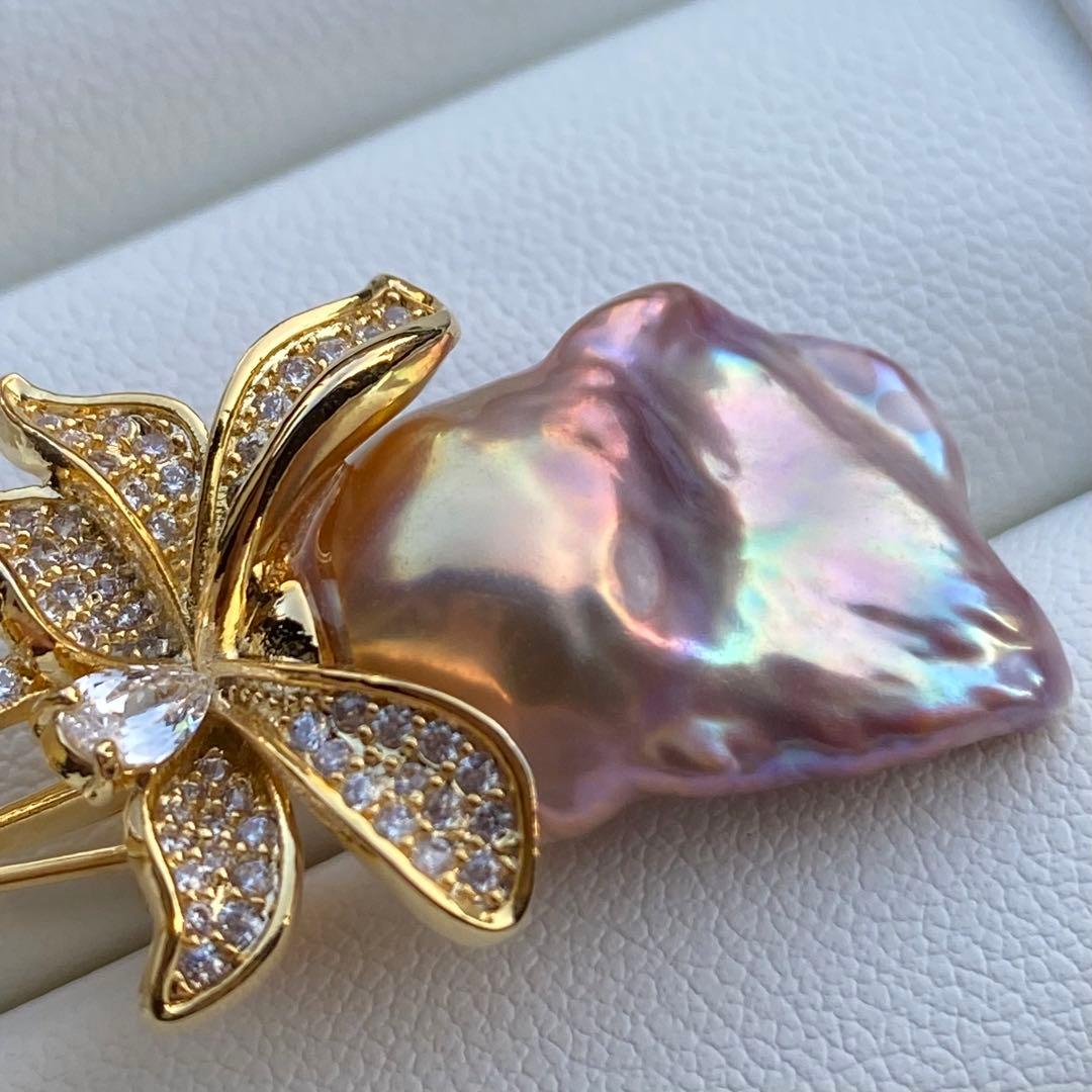 本真珠　淡水バロックパール両用ブローチ/ネックレストップ　紫ゴールドBL034