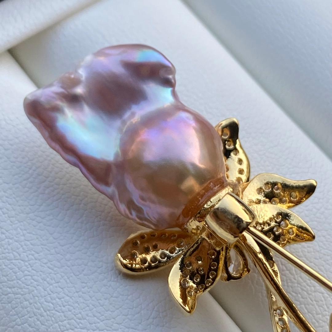 本真珠　淡水バロックパール両用ブローチ/ネックレストップ　紫ゴールドBL034