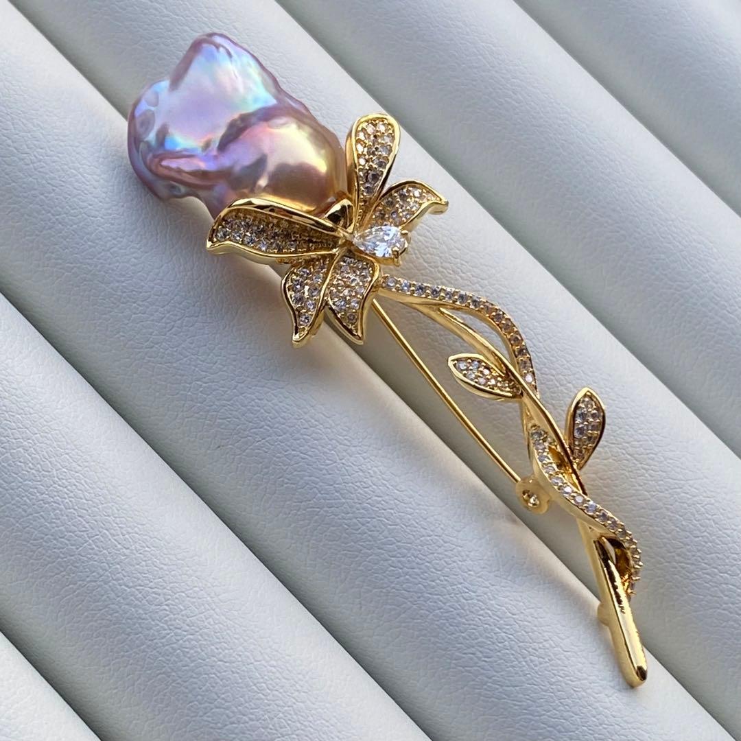 本真珠　淡水バロックパール両用ブローチ/ネックレストップ　紫ゴールドBL034