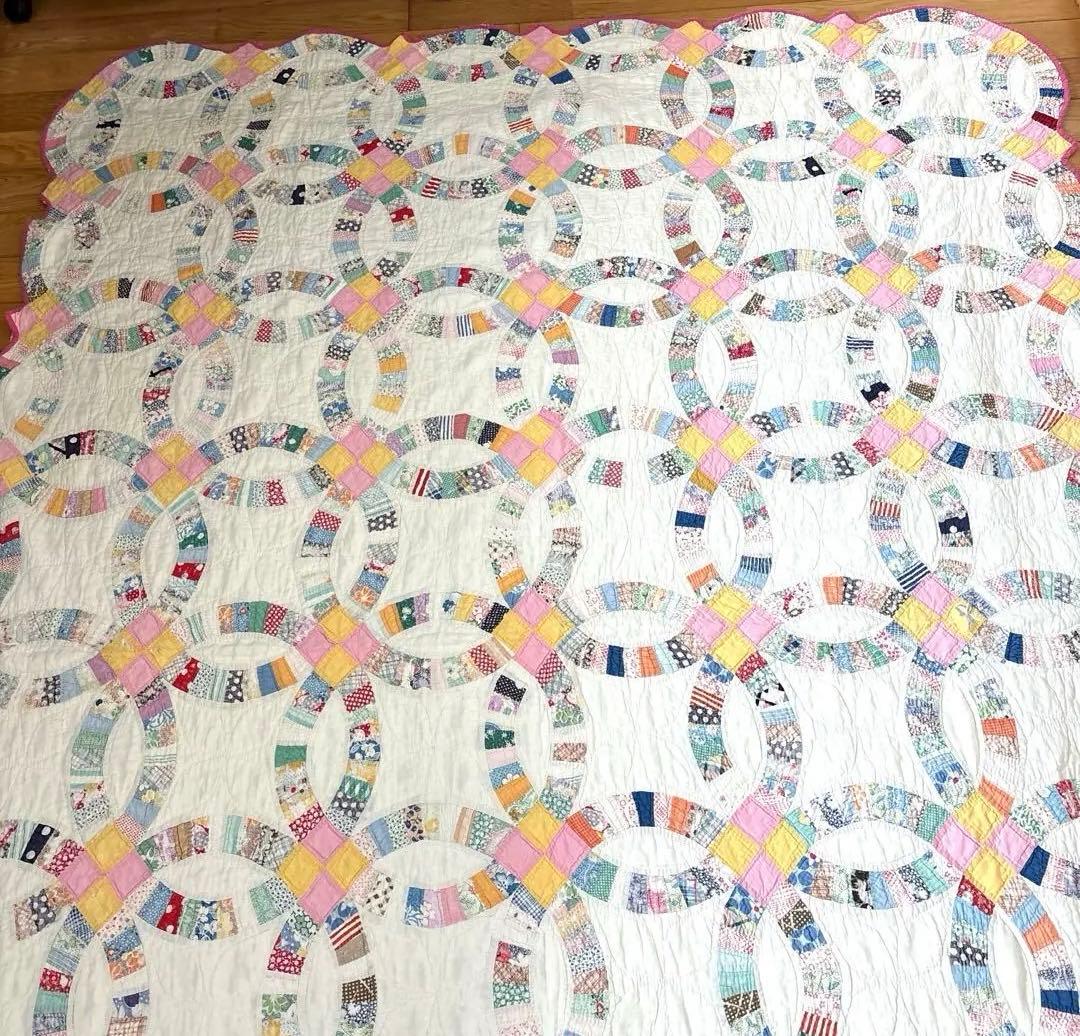 【稀少】【美品】アメリカンアンティーク⭐︎ダブルウエディング　約224×166cm