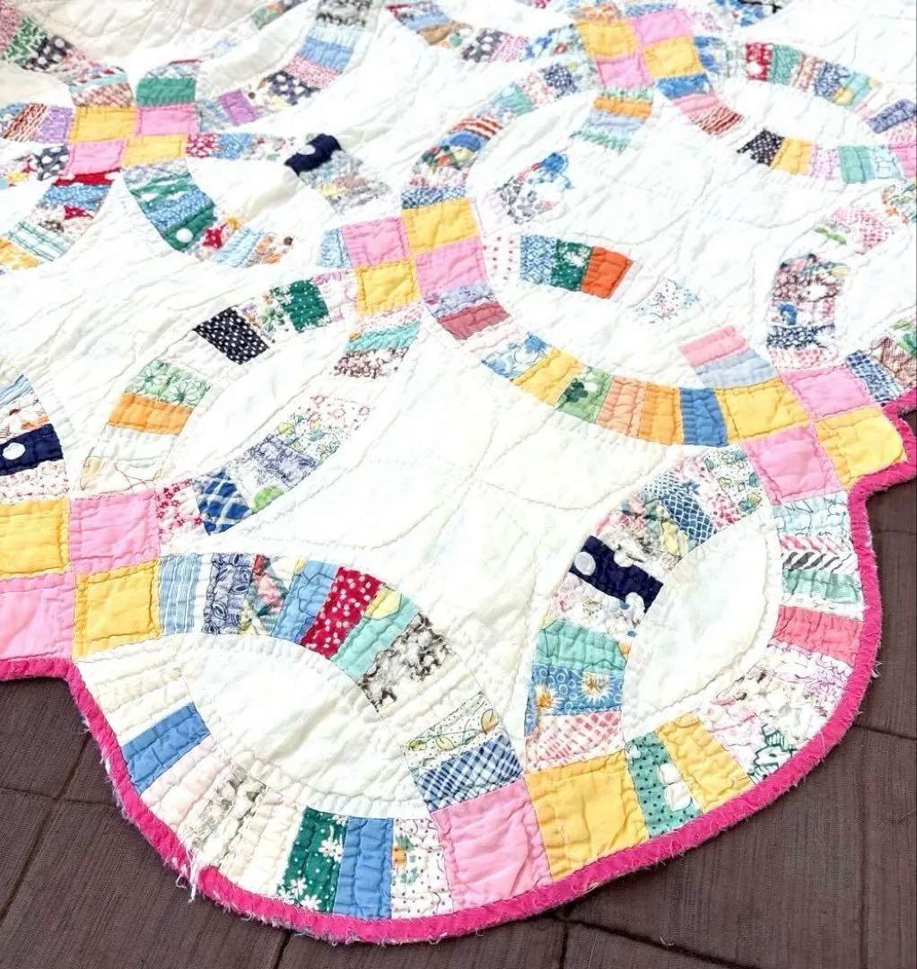 【稀少】【美品】アメリカンアンティーク⭐︎ダブルウエディング　約224×166cm