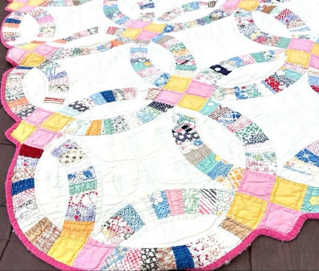 【稀少】【美品】アメリカンアンティーク⭐︎ダブルウエディング　約224×166cm