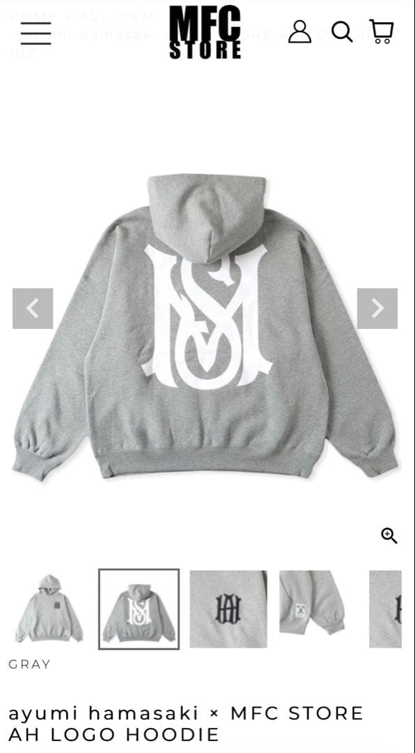 浜崎あゆみ× MFC STORE AH LOGO HOODIE グレー