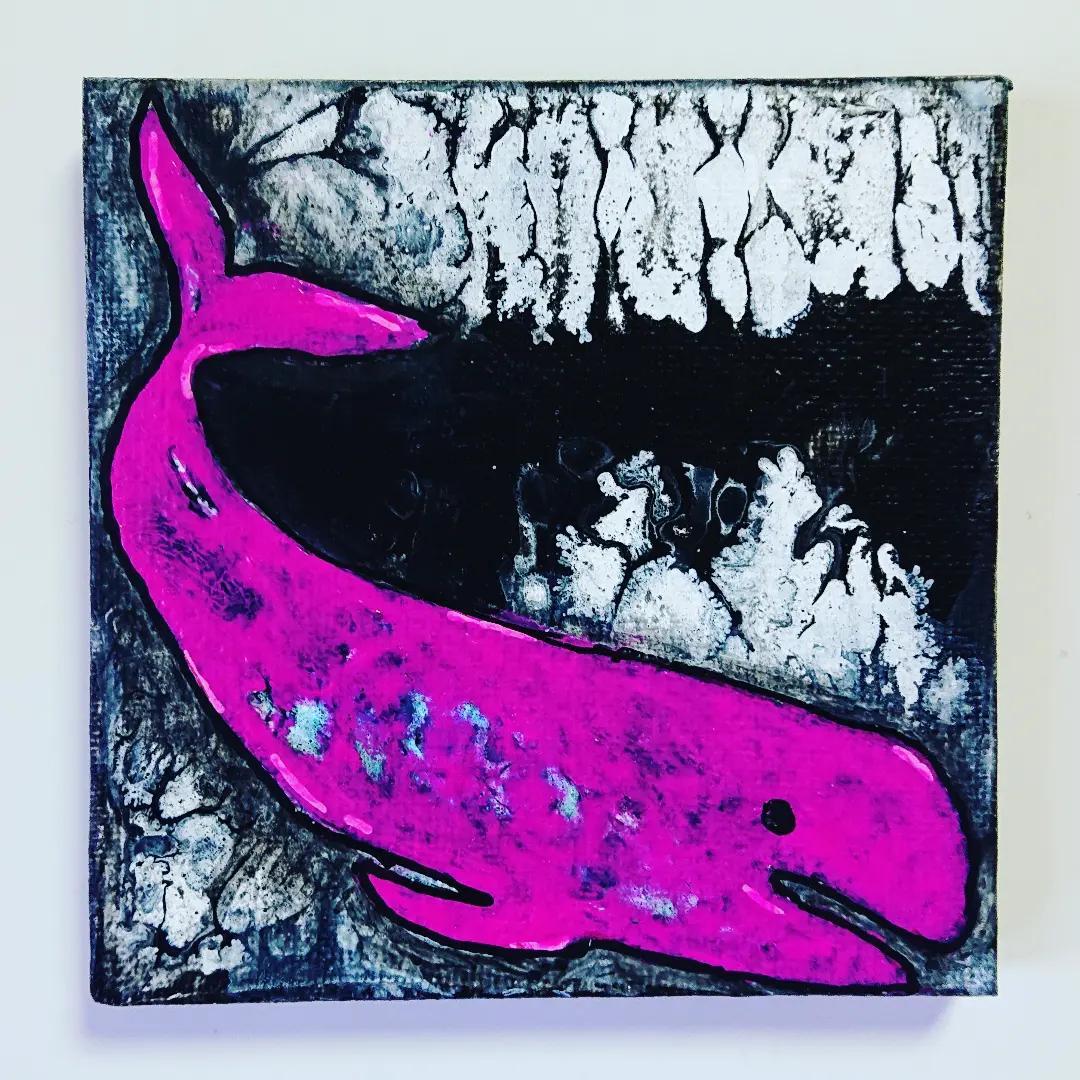 原画 クジラ 鯨 くじら フルイドアート パネル ポーリングアート 一点もの