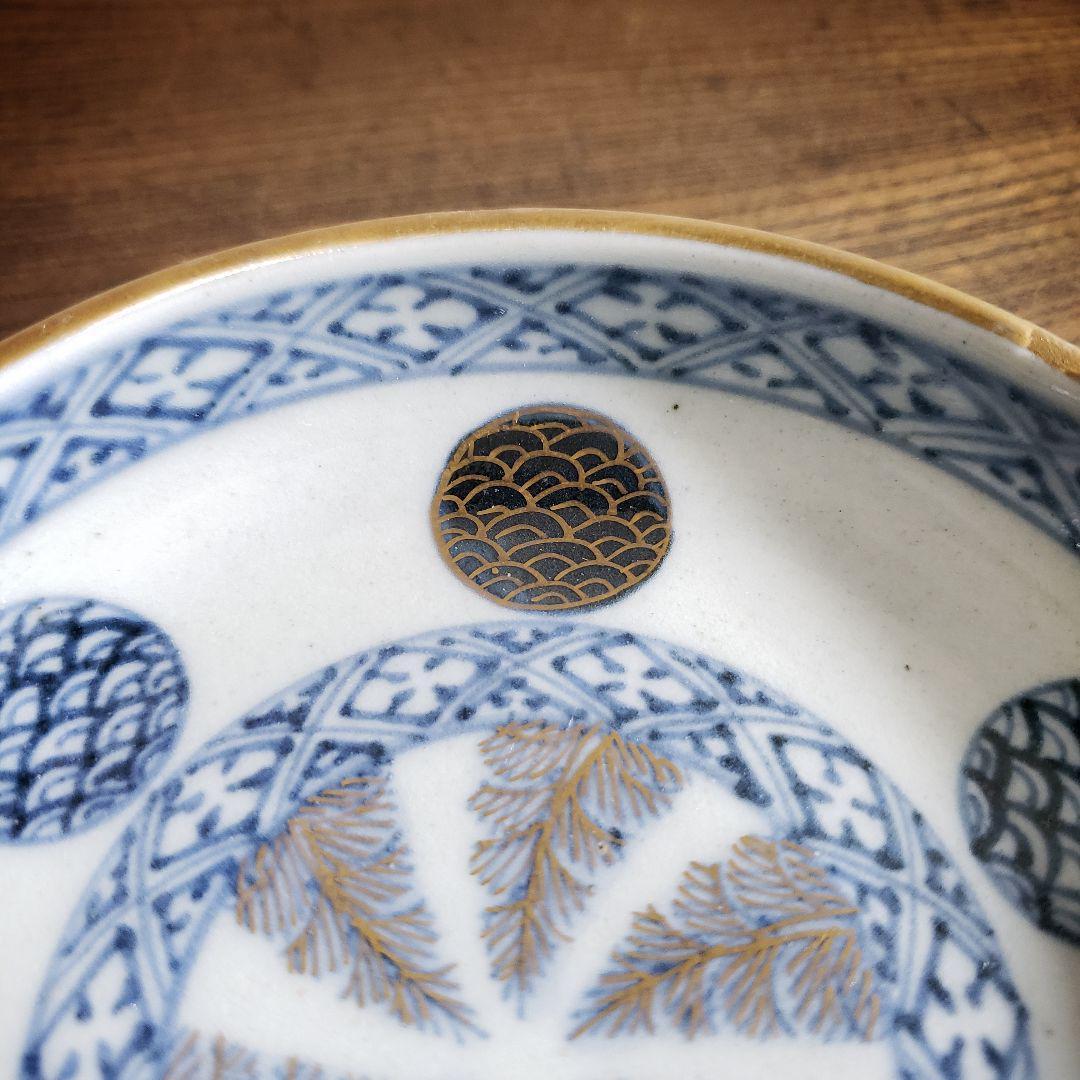 小皿 古伊万里 明治 丸窓 ようらく 四方襷文様 大明嘉清年製 ロ号 欠け