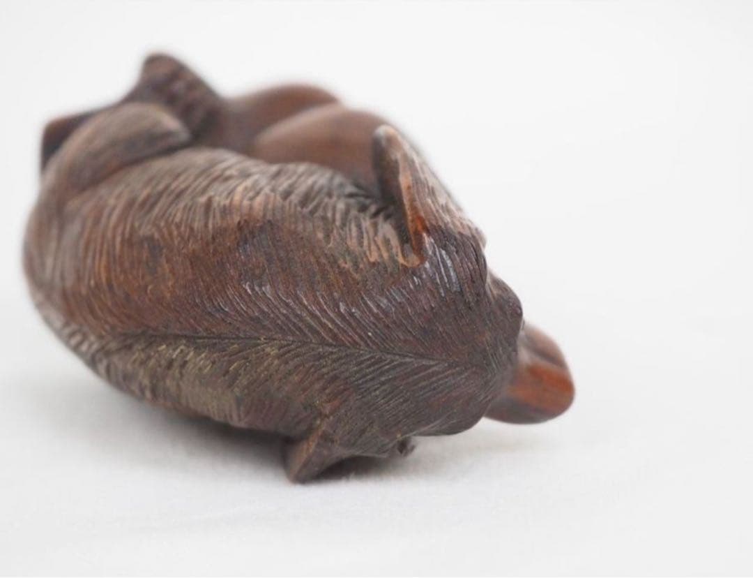 送料無料　時代物　柘植/黄楊　犬根付