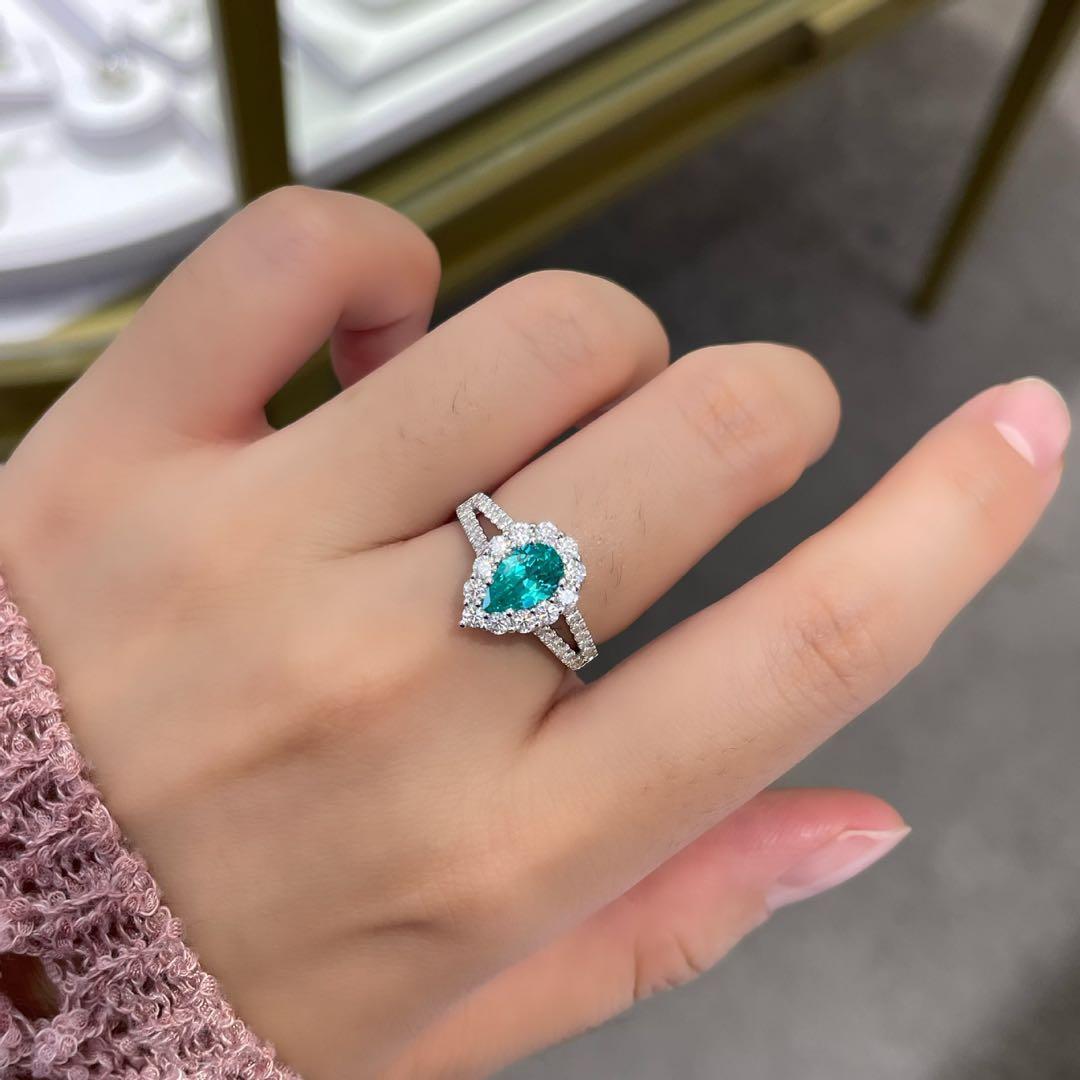 ミツ様　S925ラボグロウン·パライバトルマリンリング　1ct ペアシェイプ