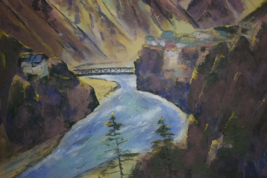 真作/浜孤嘯/木曽路図/横物/桐共箱太巻二重箱付/布袋屋掛軸HG-540