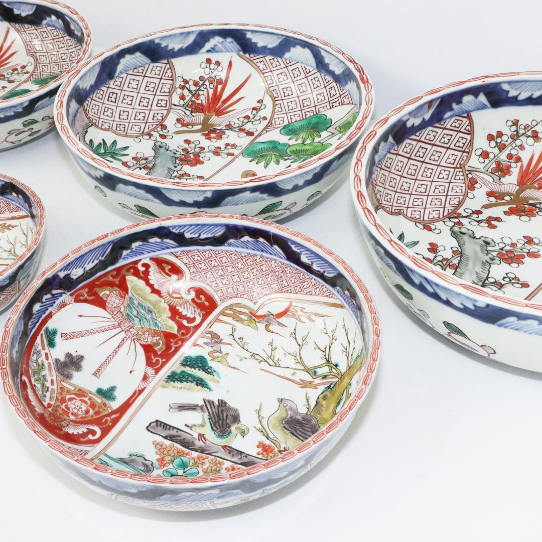 古伊万里　染付　金彩　鉢　5客セット　蛇の目高台