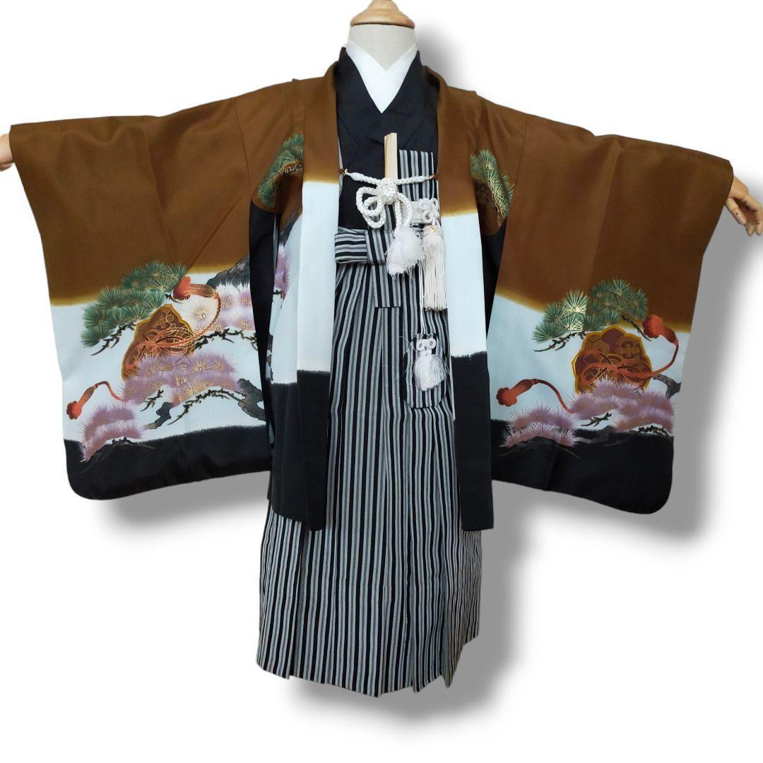 七五三 男の子 5歳 着物 セット 一式 鷹 松 帽子 御簾 笛 0508