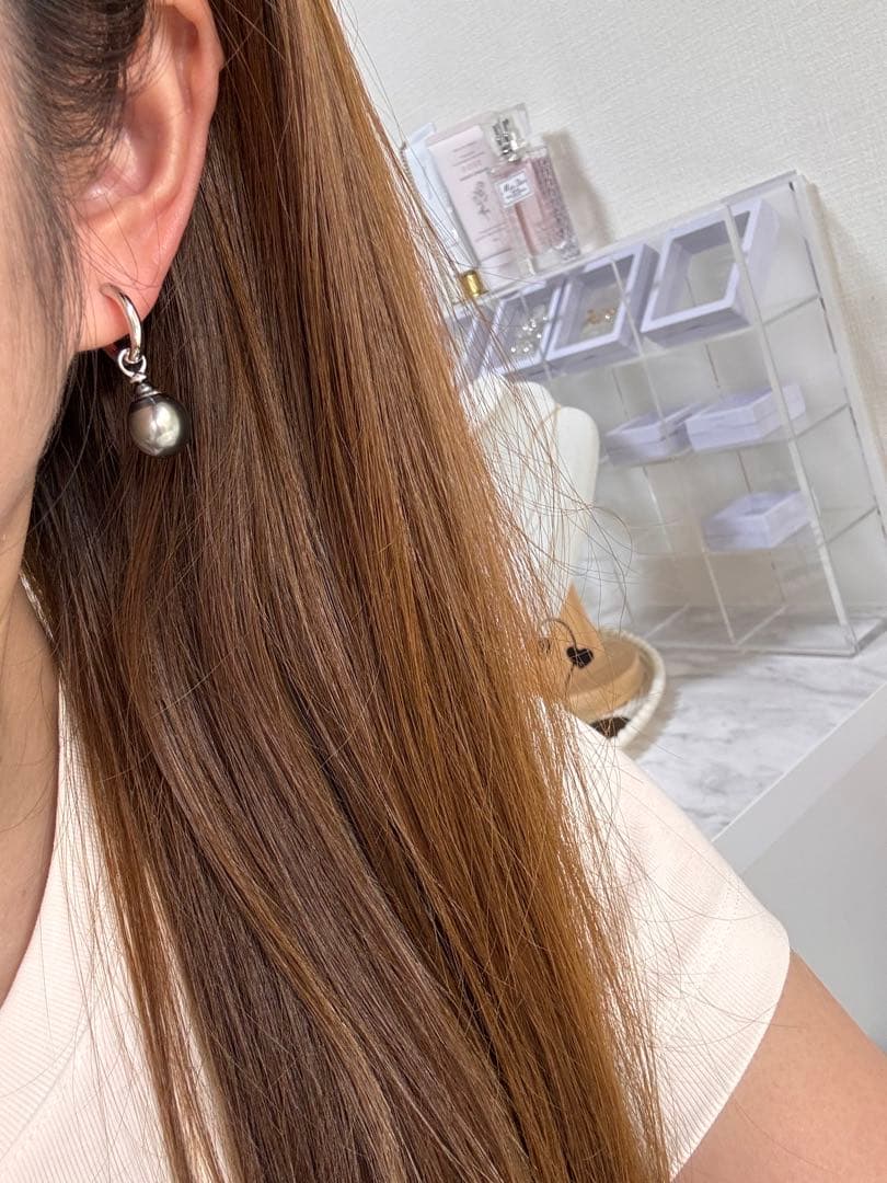 黒蝶真珠　パールピアス　フープピアス