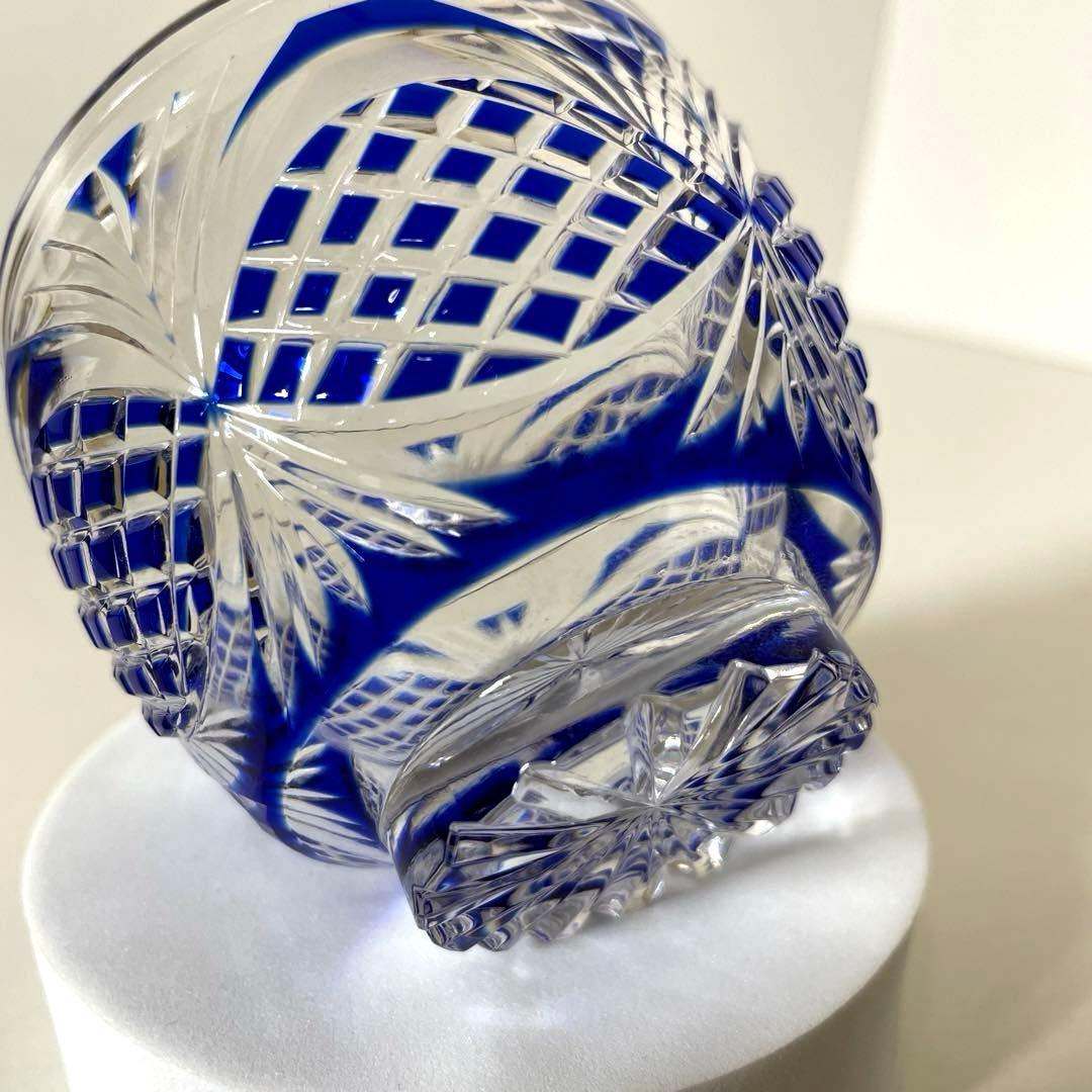 #XG338カメイガラス・藍被硝子・薩摩切子・猪口・蓋付子付・友箱・酒器・骨董