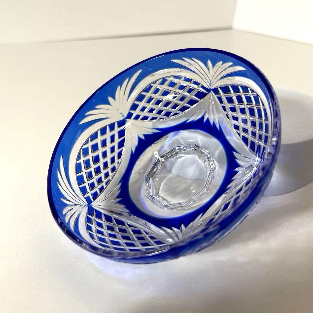 #XG338カメイガラス・藍被硝子・薩摩切子・猪口・蓋付子付・友箱・酒器・骨董