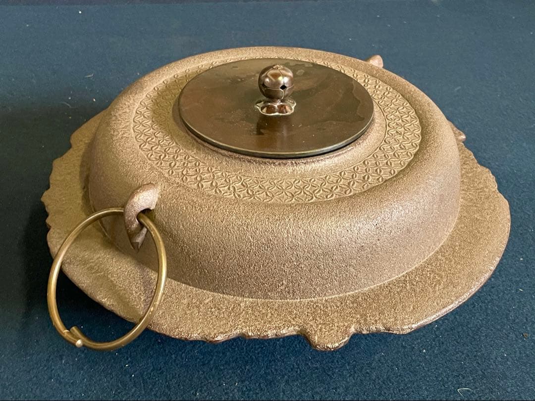 割引❣️【美品】 七宝 地紋 透木釜 浄清 釜鐶 透木付 共箱 炉釜（125F①）