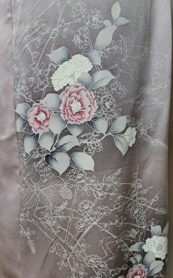 薄紫色花柄訪問着リメイクボレロ付きワンピースドレス