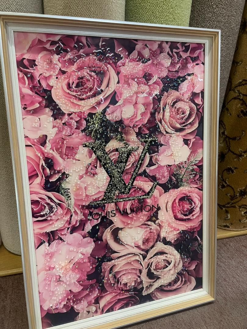 水晶絵　アートパネル　オマージュアート　ブランド　バラ　ローズ　絵画　絵　壁掛け