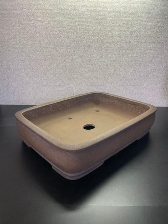 盆栽鉢　和鉢　人気作家　寺畑　真山　烏泥上下帯撫角長方鉢