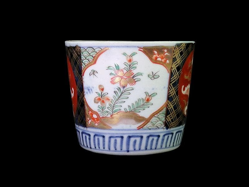 古伊万里　色絵　花に蝶の図　蕎麦猪口　B096AS-CSs