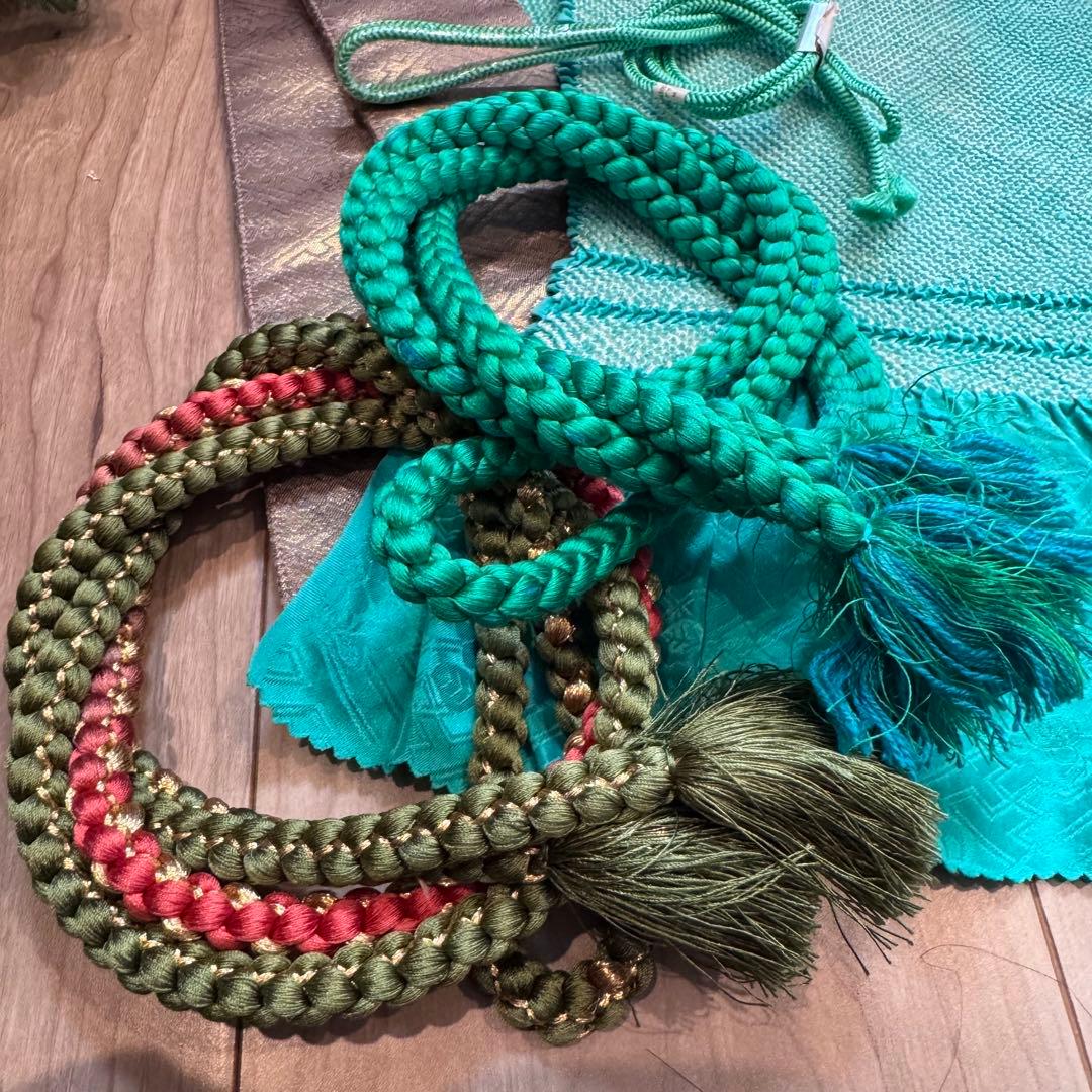 超美品　振袖　帯揚　帯締　髪飾　半衿　6点セット　着物小物　ターコイズブルー