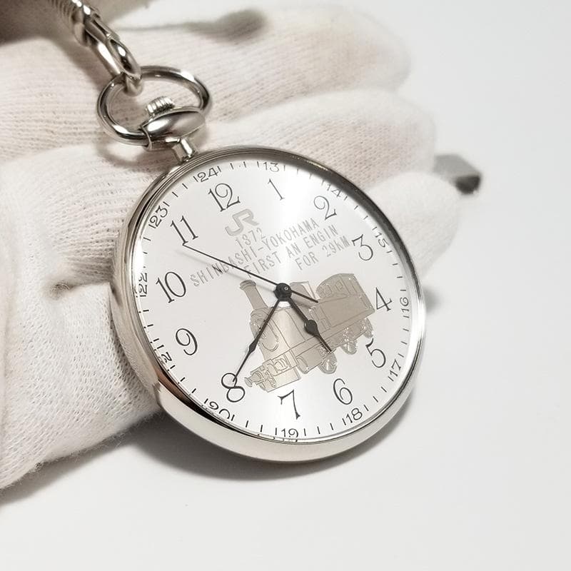 電池交換済 JR鉄道開通 125周年記念 懐中時計 silver 新橋-横浜