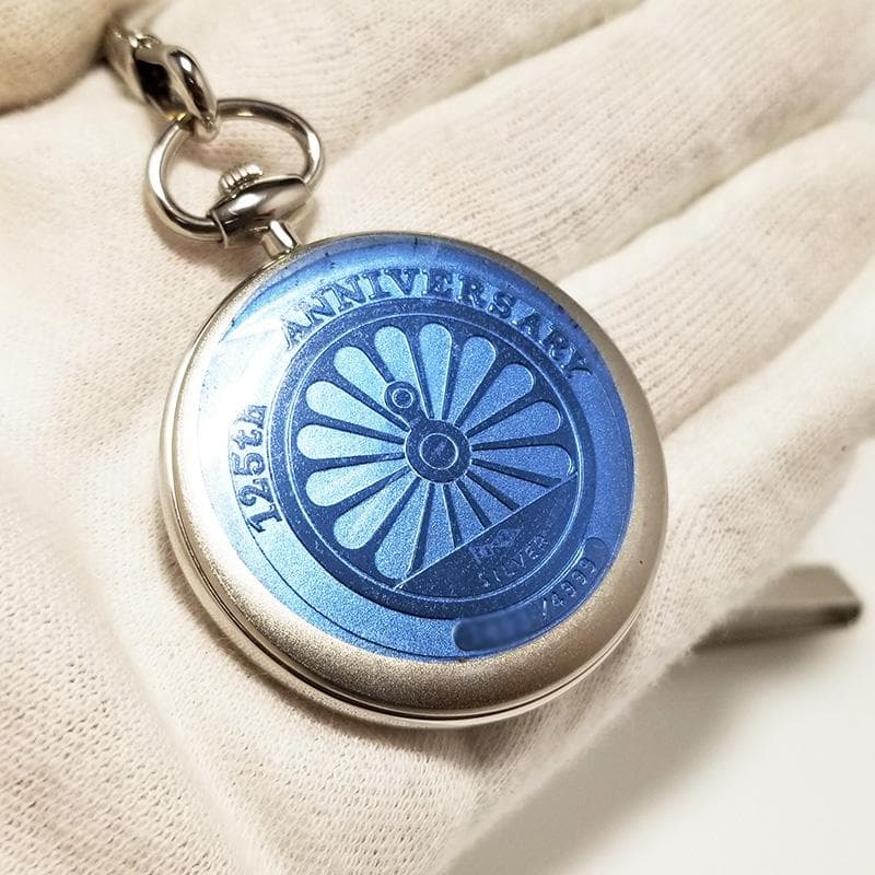 電池交換済 JR鉄道開通 125周年記念 懐中時計 silver 新橋-横浜