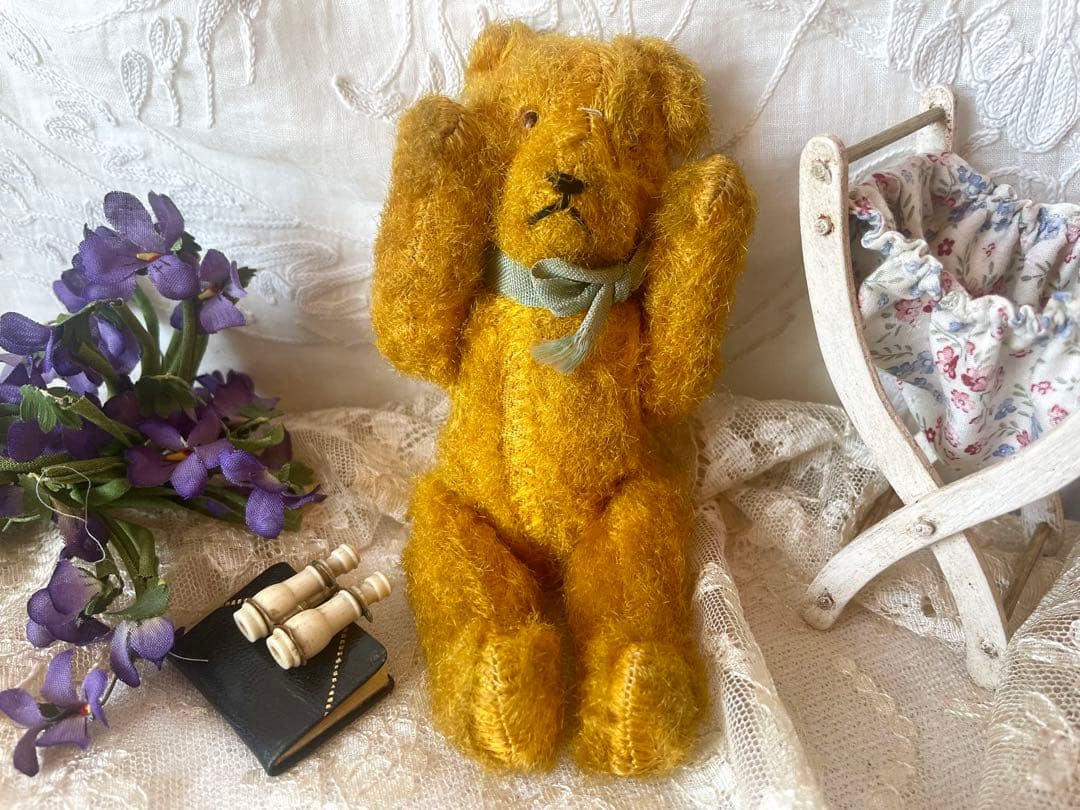 小さなイエローくまちゃん テディベア　フランスヴィンテージ アンティーク
