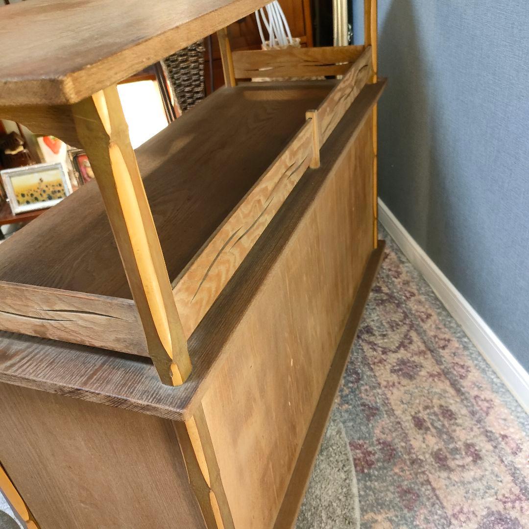 和モダン 飾り棚 サイドボード 昭和レトロ 流水文様 布張り 引き戸