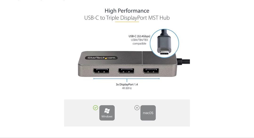 分配器・切替器 StarTech USB-C to Triple DisplayPort Hub