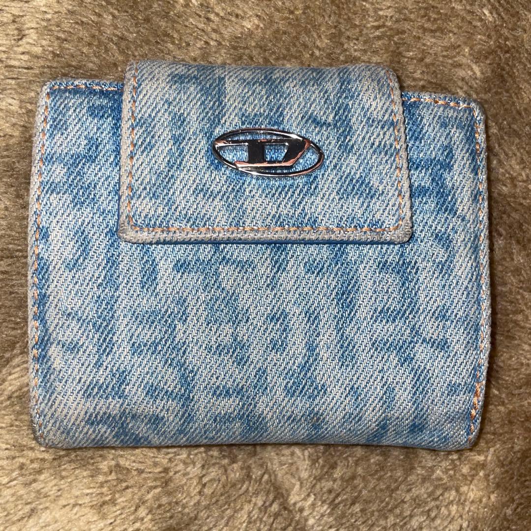 ディーゼル DIESEL ロゴ デニム インディゴ ブルー 2つ 折財布 箱付き