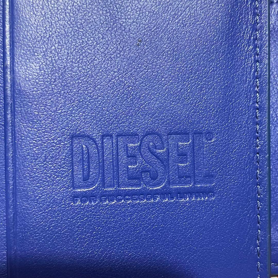 ディーゼル DIESEL ロゴ デニム インディゴ ブルー 2つ 折財布 箱付き