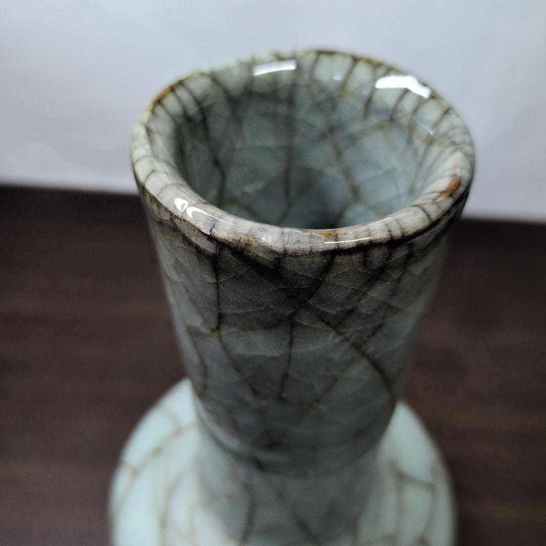 人間国宝 清水卯一 作 青瓷 花瓶 高さ約25.5cm 共布 共箱