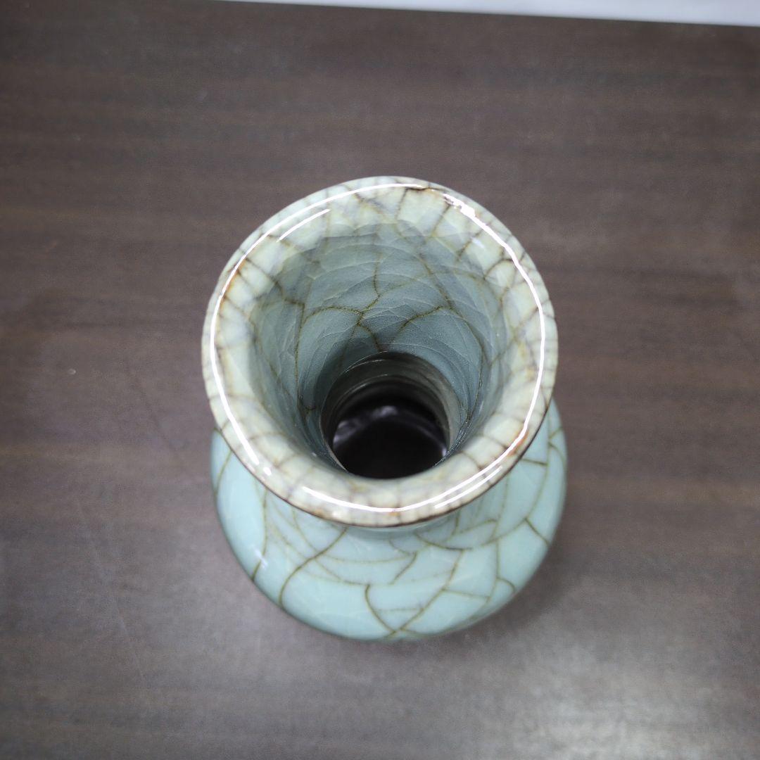 人間国宝 清水卯一 作 青瓷 花瓶 高さ約25.5cm 共布 共箱