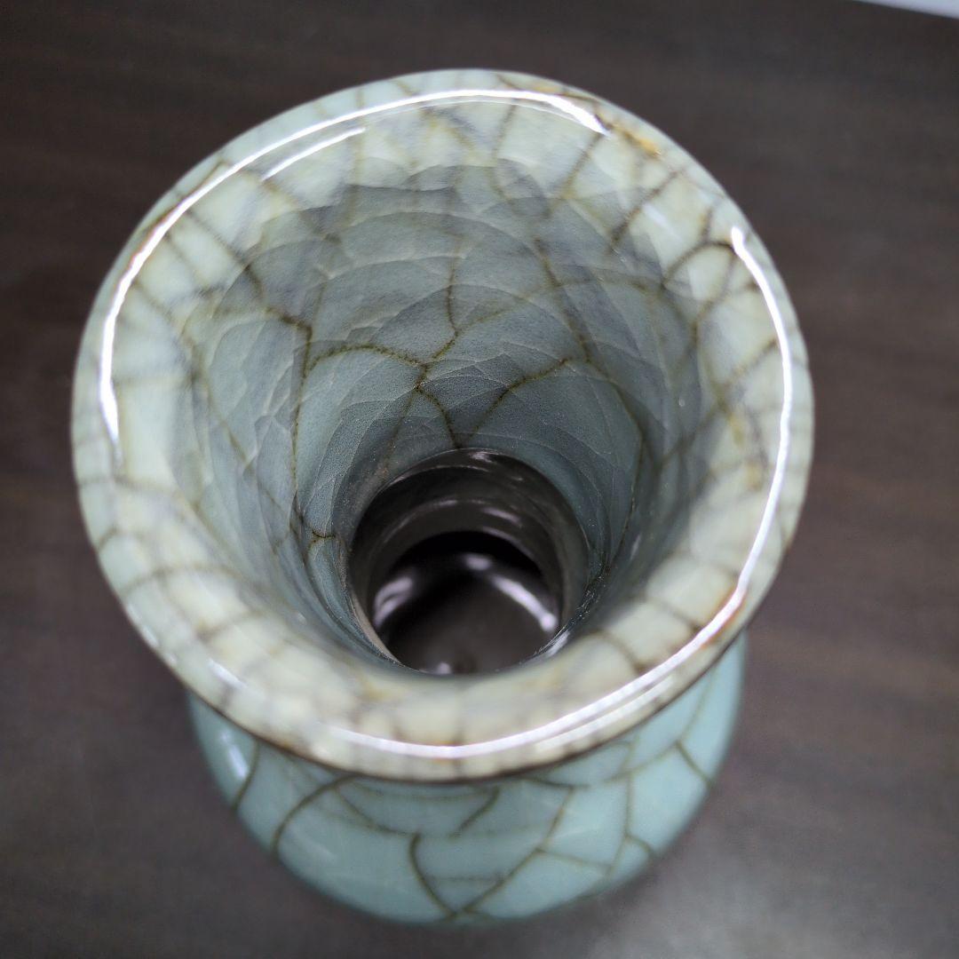 人間国宝 清水卯一 作 青瓷 花瓶 高さ約25.5cm 共布 共箱