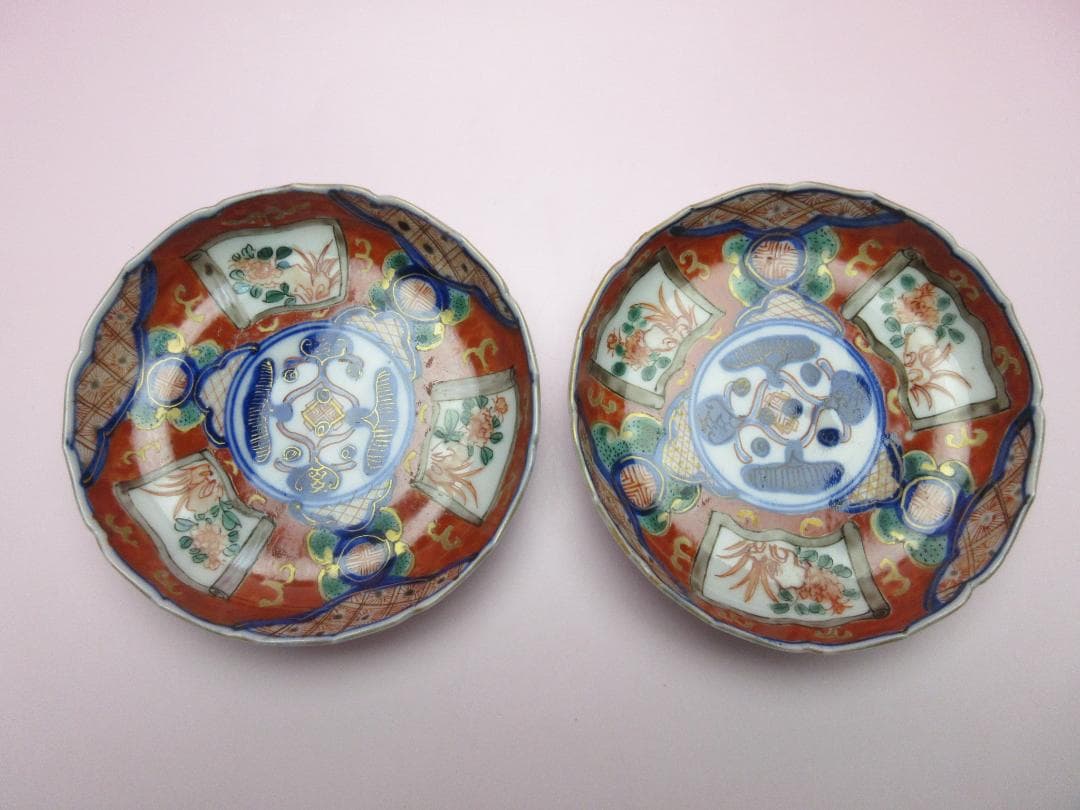 時代物 角富 花草紋 色絵 錦手 小皿 10客 MO70115