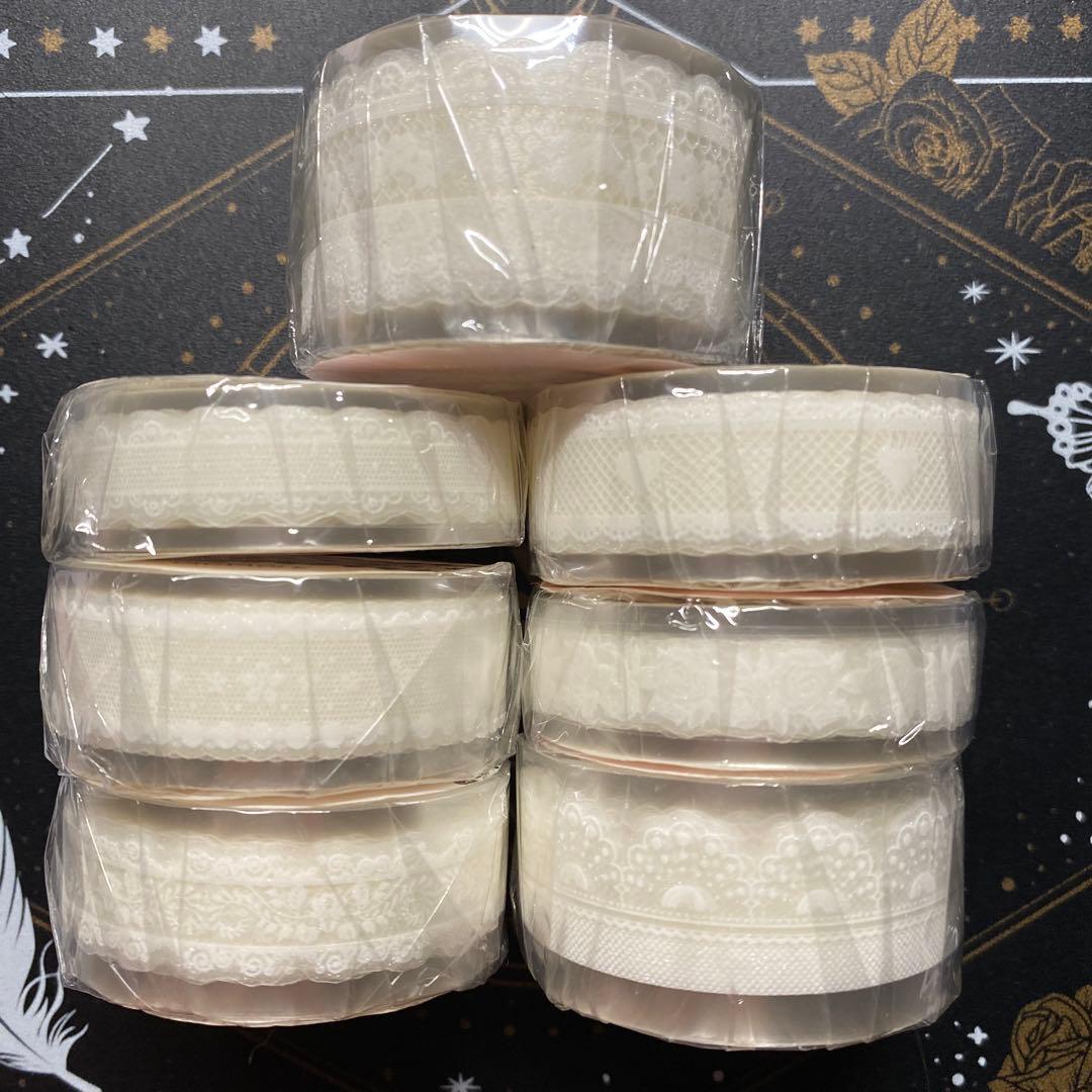 【8604】海外　マステ　5m巻売り7本セット　レース　ラメ加工カッティング