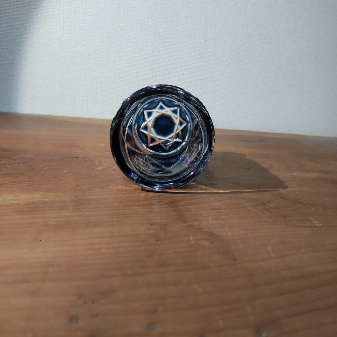 尚古集成館監修 薩摩切子工芸作 藍被せガラス 復元 薩摩切子盃 共箱・共布