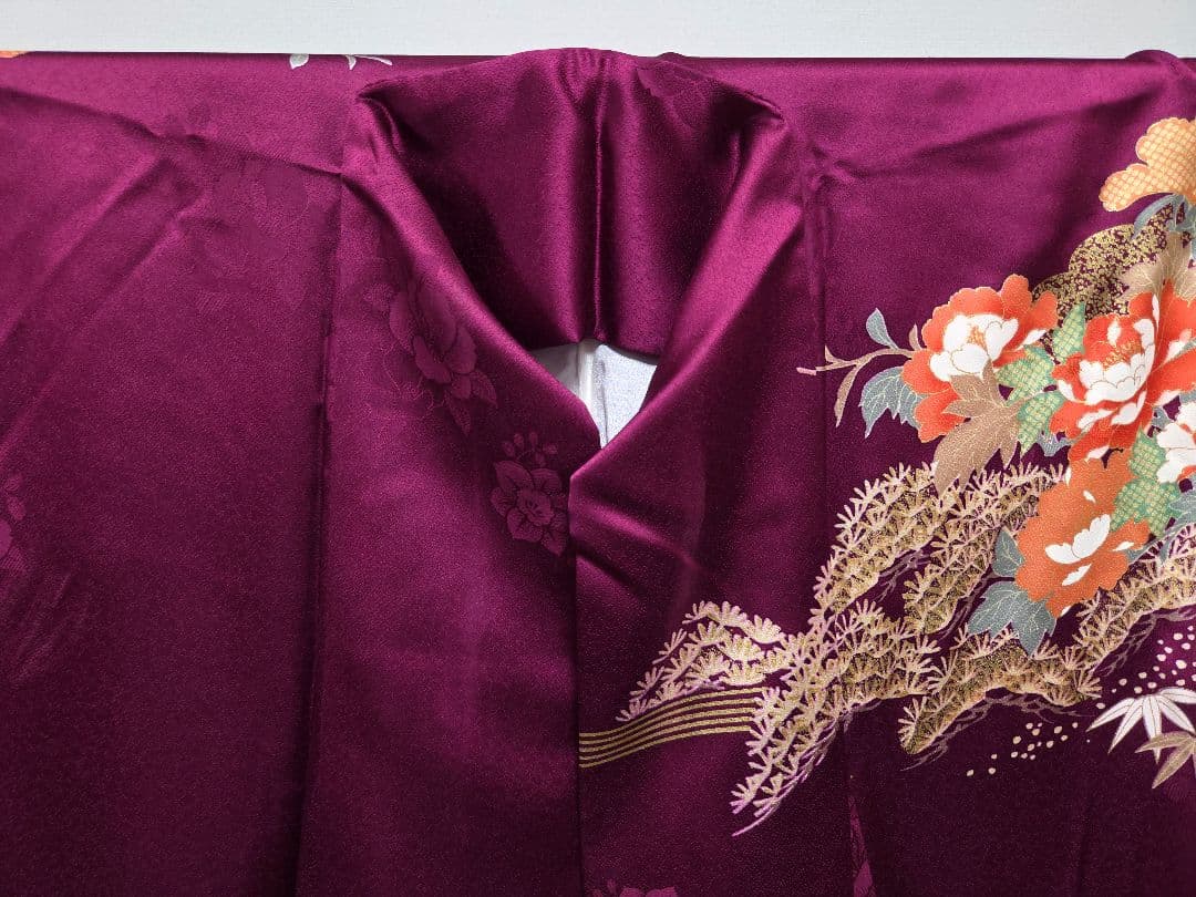 B5◆着物くつろぎ 扇面花模様 金彩 金駒刺繍 袷 正絹 成人式 振袖 着物