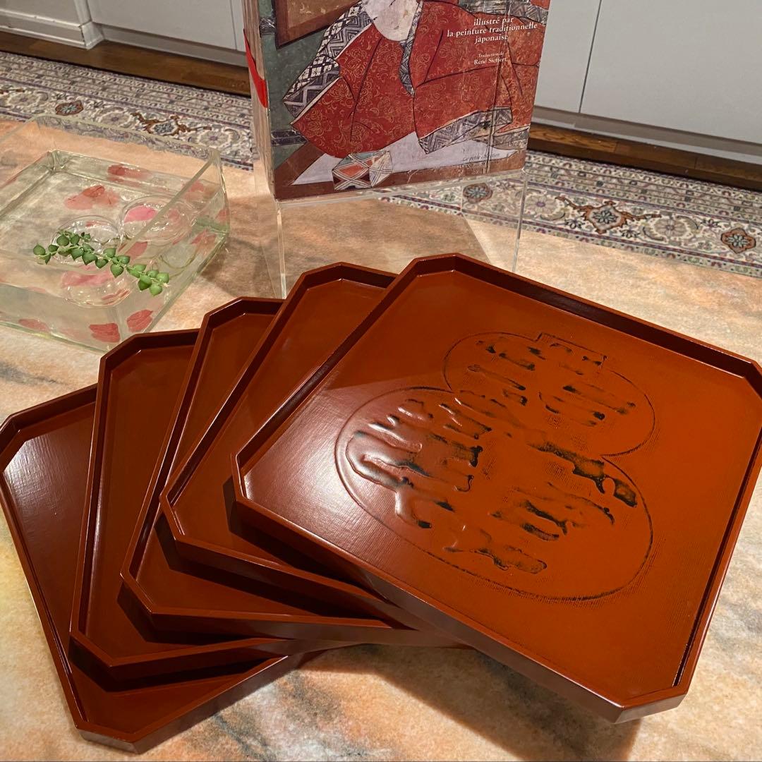 【未新品・未使用】越前屋 越前塗 漆 ひょうたん柄赤 盆 膳