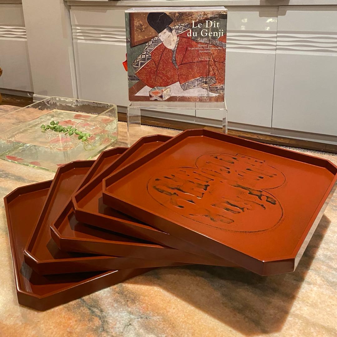 【未新品・未使用】越前屋 越前塗 漆 ひょうたん柄赤 盆 膳