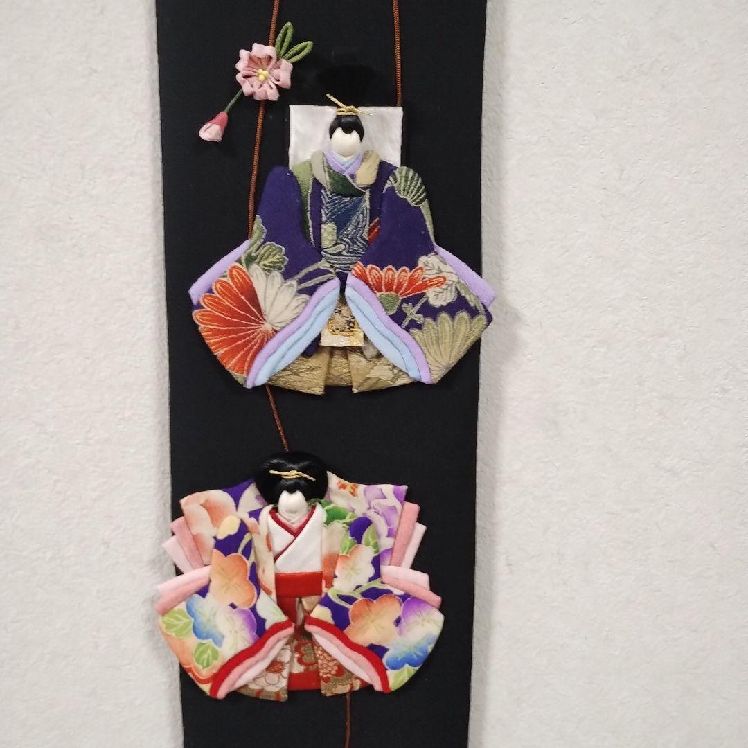 つまみ桜とすが糸のお雛様・押し絵・古布・タペストリー・ハンドメイド・（2）
