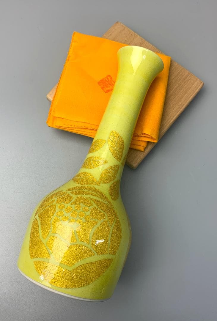 小野次郎 造 釉裏金彩花立　共箱　共布