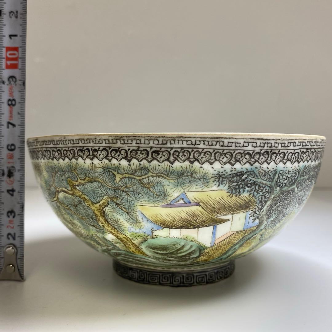 中国清時代　乾隆年製　薄胎極上人物風景画鉢　箱付　東Y7-0331☆2Fトヒト