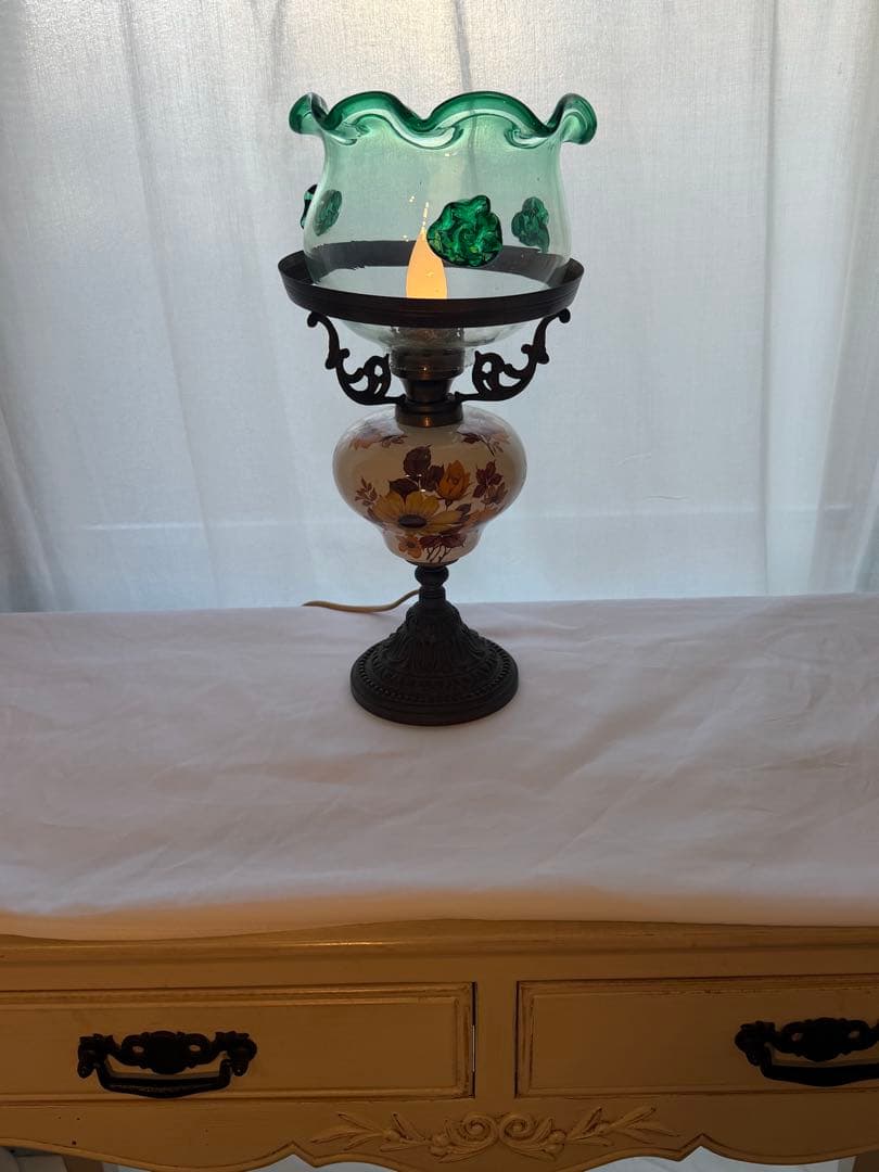 ビンテージ フラワーモチーフ ランプ テーブル 昭和レトロ ガラス 陶器