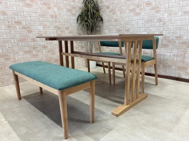 ダイニングテーブルセット　４人掛け　オーク　ナチュラル / グリーン　新品
