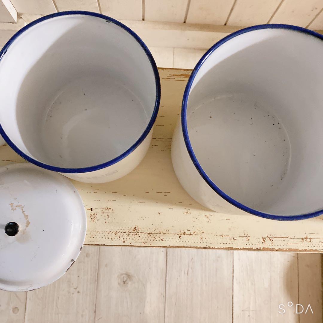 フランス　アンティーク　ホーローキャニスター6個セット ホワイト