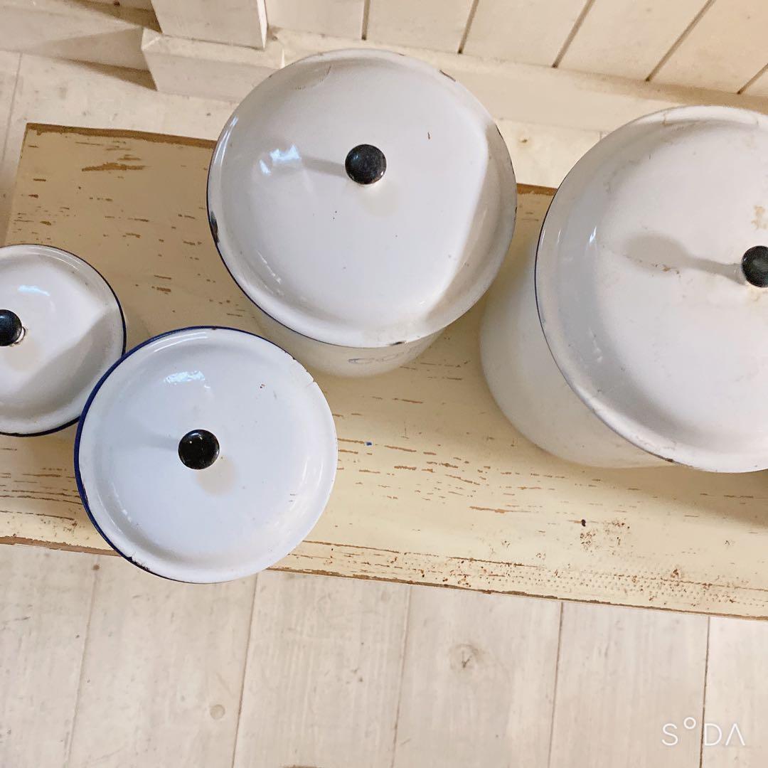 フランス　アンティーク　ホーローキャニスター6個セット ホワイト