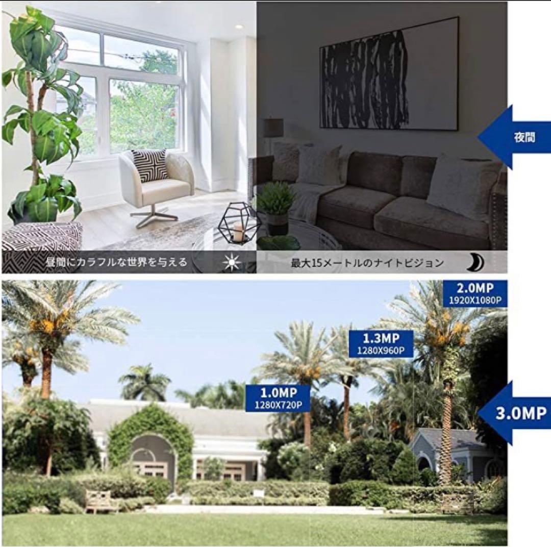 【4台カメラ・モニターセット】防犯カメラ 10インチモニター付 屋外　工事不要