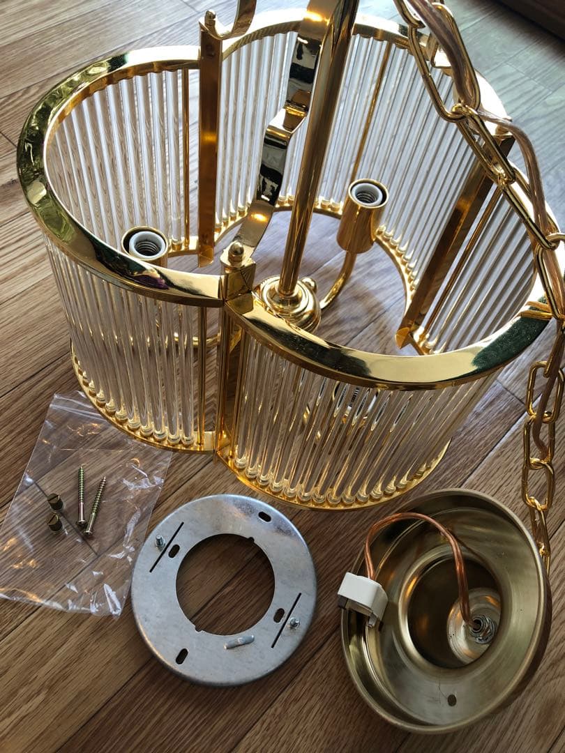 【中古照明器具】イタリア製 シャンデリア ガラスロッド 3灯