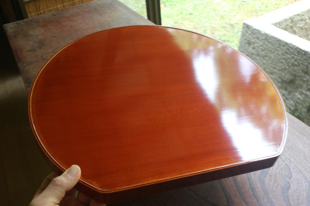 専用！優美な拭き漆の映える春慶塗の半月盆5点（検漆器漆盆茶道具お盆お膳
